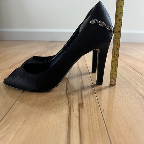 Celine Peep Toe Black Satin Pumps with Chain on Back Size 36.5 $895 - Picture 14 of 14
